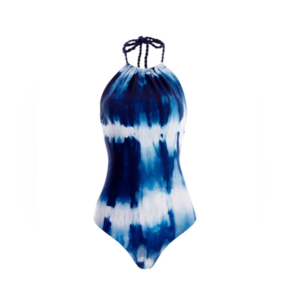 Blue Tie-Dye Halter One-Piece Swimsuit - Women